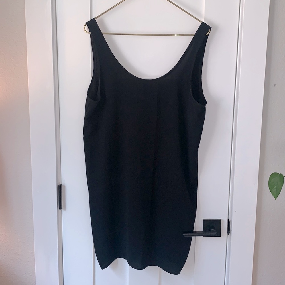 Leith Black Sleeveless Low Back Dress | Flowy Semi-Sheer | Size M